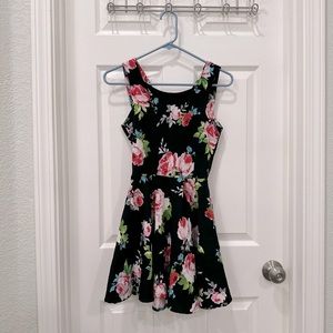 Black floral skater dress
